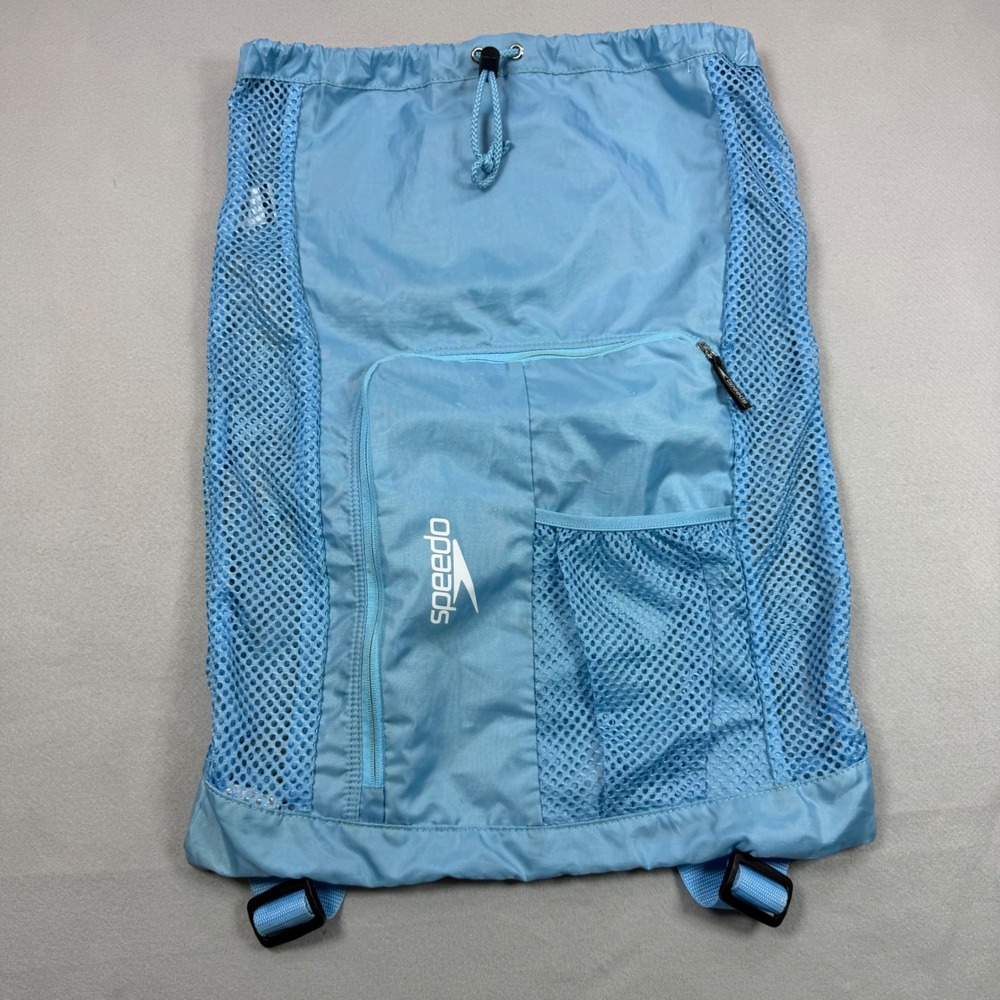 Speedo Mesh Equipment Swim Bag Light Blue Drawstring Backpack 0222-11457